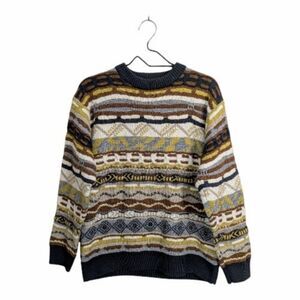 Zara Man Geometric Striped Jacquard Crewneck Pullover Sweater Casual Fall Boho M